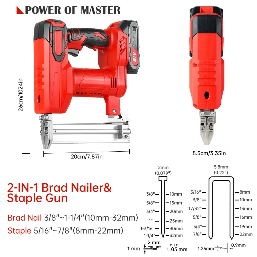 Nail Gun Brad - Cordless Nail Gun X-F32/9022, 2-in-1 Brad