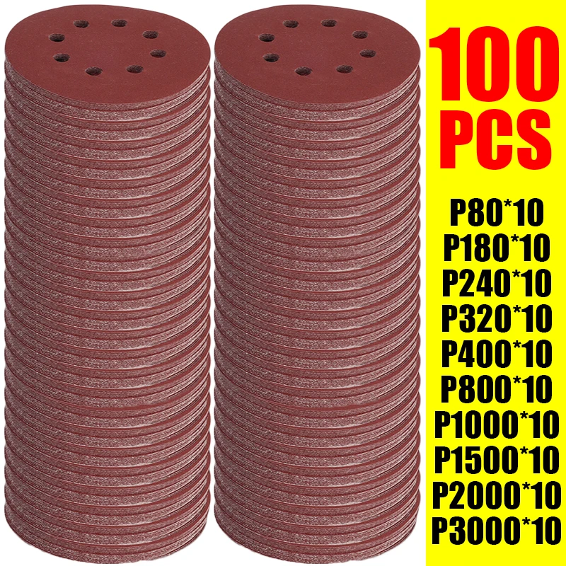 Random Orbital Sander - 100PCS Sanding Discs 8 Hole Hook
