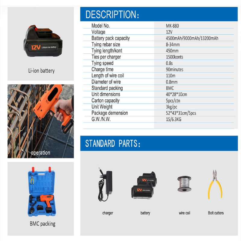 12V Automatic Rebar Tie 4500mA - Nail Gun Brad recension och pris